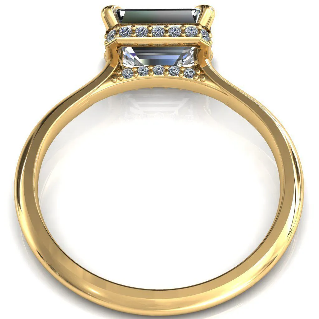 Janey Emerald Moissanite East-West 4 Prongs Claw Floating Halo Inverted Cathedral Ring