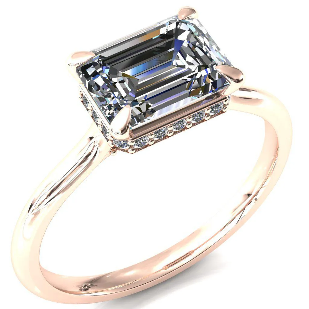 Janey Emerald Moissanite East-West 4 Prongs Claw Floating Halo Inverted Cathedral Ring