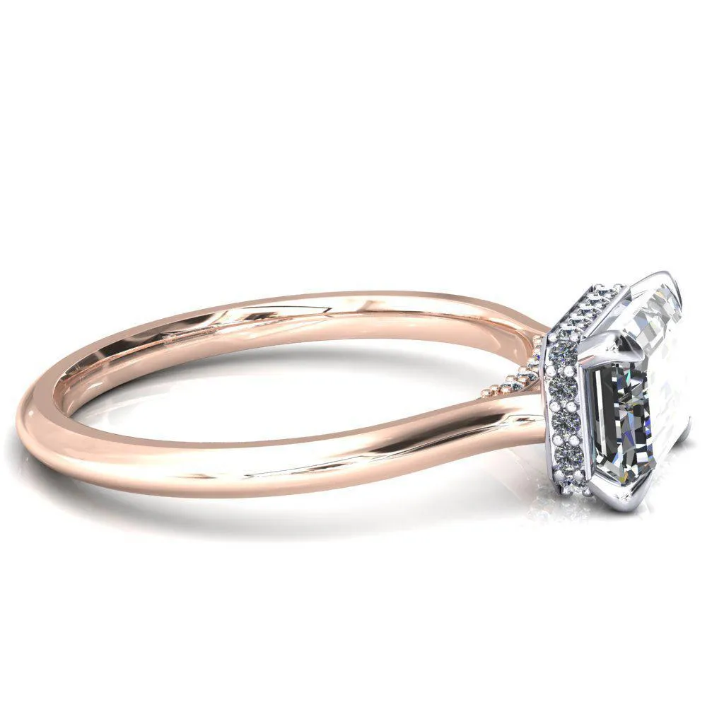 Janey Emerald Moissanite East-West 4 Prongs Claw Floating Halo Inverted Cathedral Ring