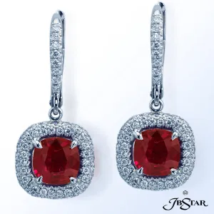 JB STAR RUBY AND DIAMOND EARRINGS HANDCRAFTED WITH MAGNIFICENT 2.27 CTW CUSHION-SHAPED RUBY ENCIRCLE