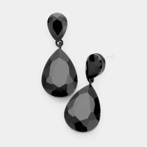 Jet Black Crystal Double Teardrop Earrings