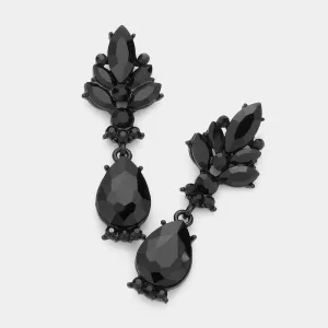Jet Black Crystal Teardrop Dangle Earrings | 366838