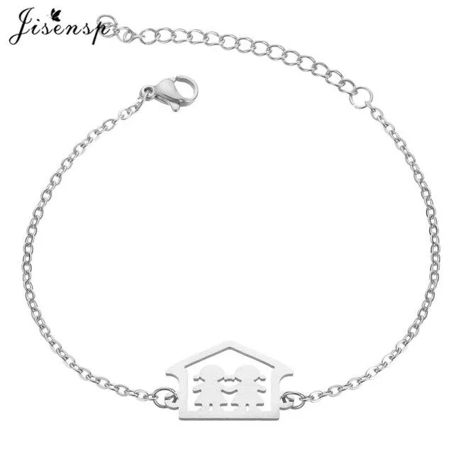 Jisensp Fashion Stainless Steel Figure Family Bracelets With Daughter Son Charm Adjustable Gold Bracelets for Kids Mother Gift