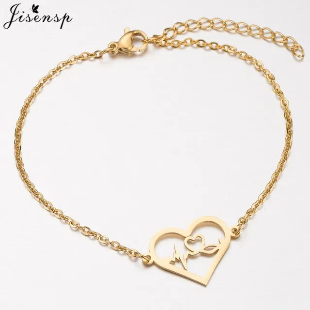 Jisensp Fashion Stainless Steel Figure Family Bracelets With Daughter Son Charm Adjustable Gold Bracelets for Kids Mother Gift