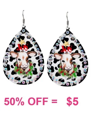 JOY Cow print Christmas earrings