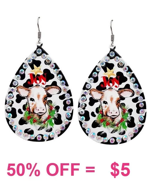 JOY Cow print Christmas earrings