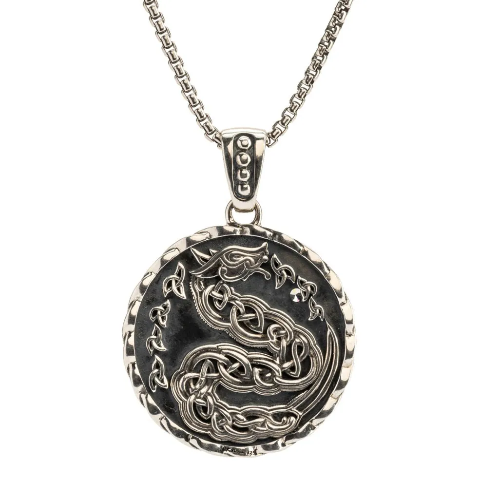 Keith Jack Sterling Silver and Bronze Reversible Dragon Black CZ Medallion Pendant
