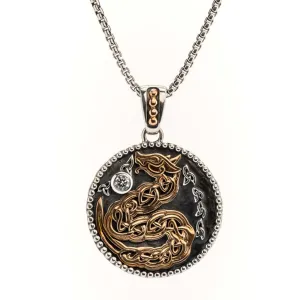 Keith Jack Sterling Silver and Bronze Reversible Dragon Black CZ Medallion Pendant