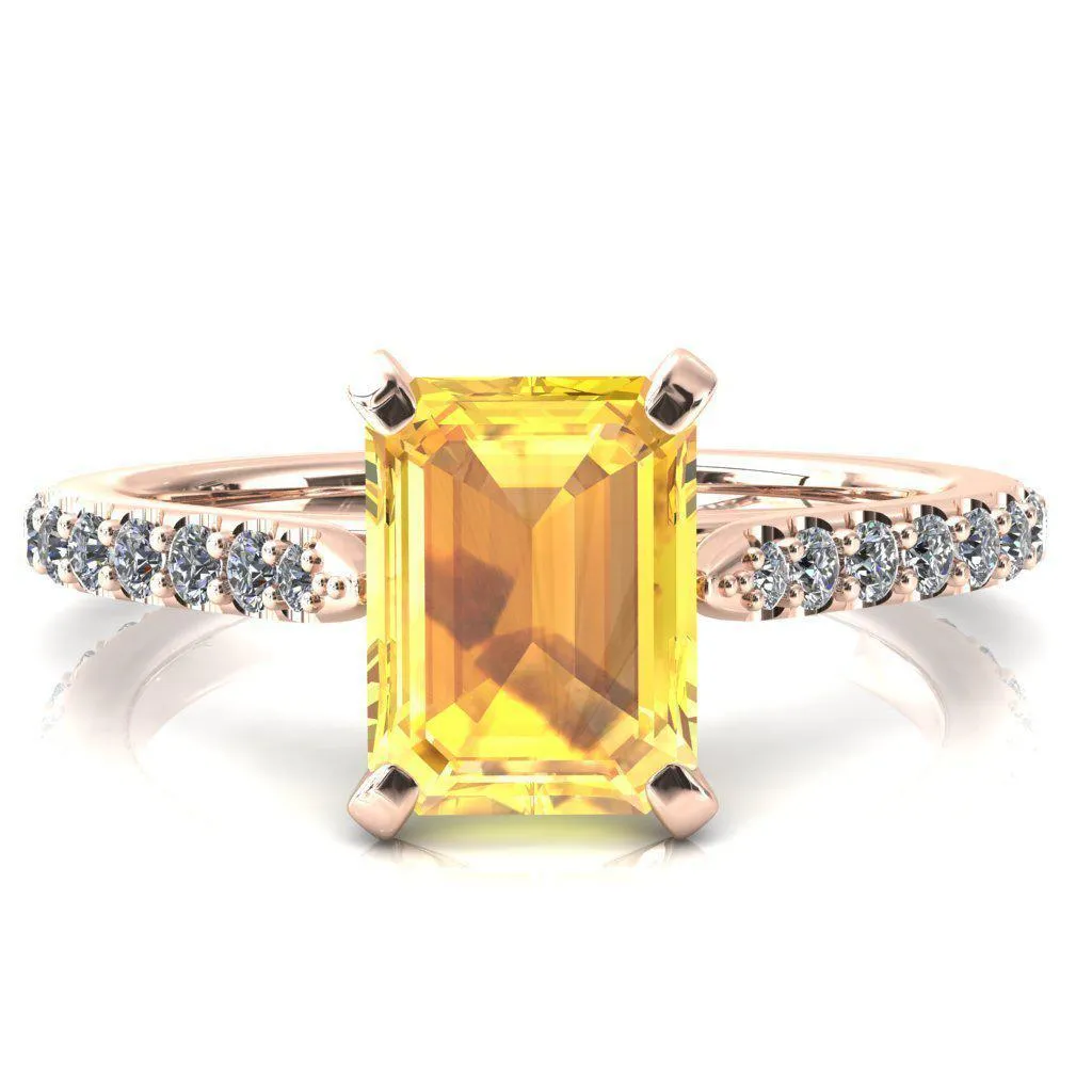 Kelsy Emerald Yellow Sapphire 4 Prong 3/4 Shared Scalloped Inverted Cathedral Ring