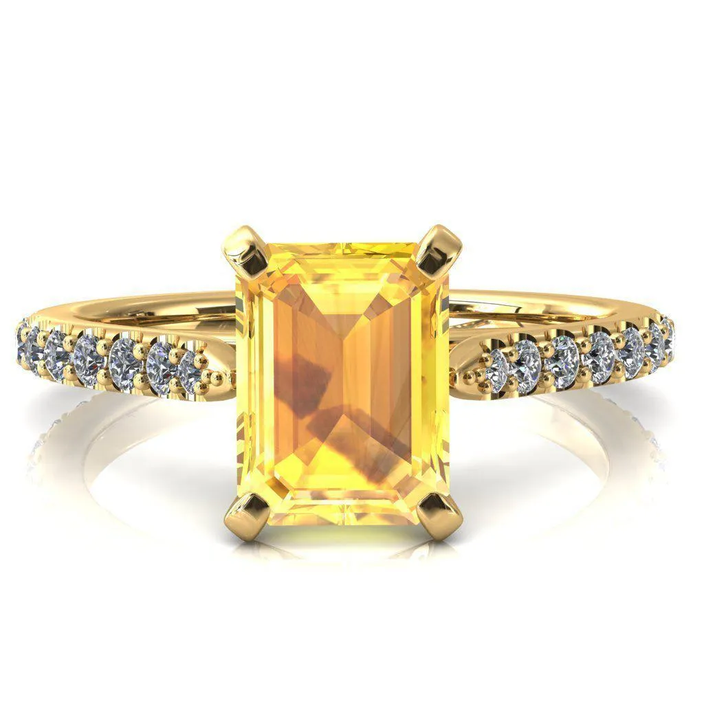 Kelsy Emerald Yellow Sapphire 4 Prong 3/4 Shared Scalloped Inverted Cathedral Ring
