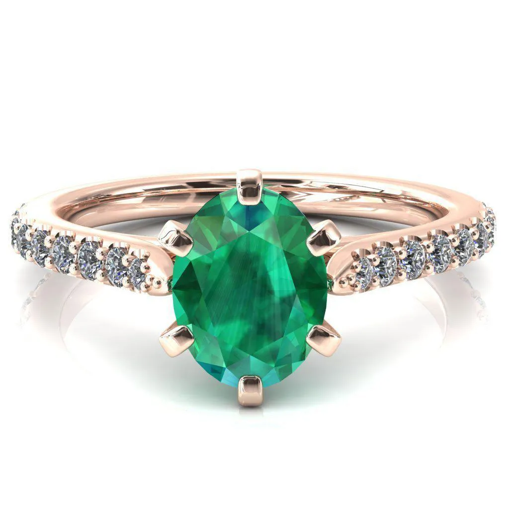 Kelsy Oval Emerald 6 Prong 3/4 Shared Scalloped Inverted Cathedral Ring
