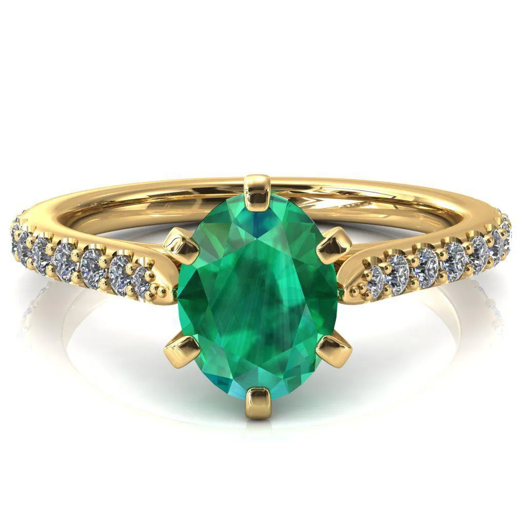 Kelsy Oval Emerald 6 Prong 3/4 Shared Scalloped Inverted Cathedral Ring