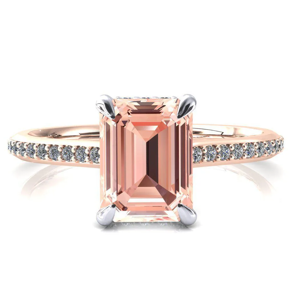 Kiki Emerald Champagne Sapphire 4 Prongs Claw Floating Halo 1/2 Pinpoint Inverted Cathedral Ring