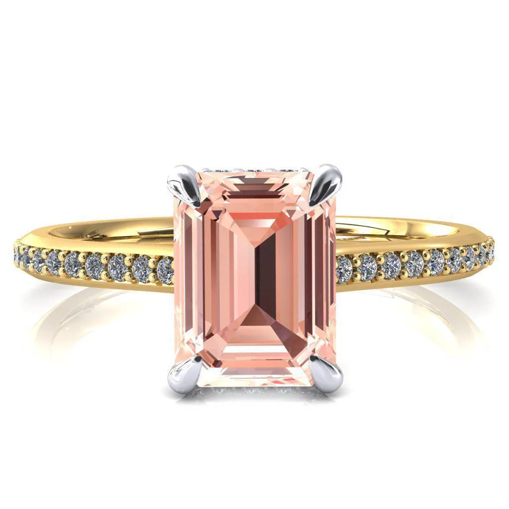 Kiki Emerald Champagne Sapphire 4 Prongs Claw Floating Halo 1/2 Pinpoint Inverted Cathedral Ring