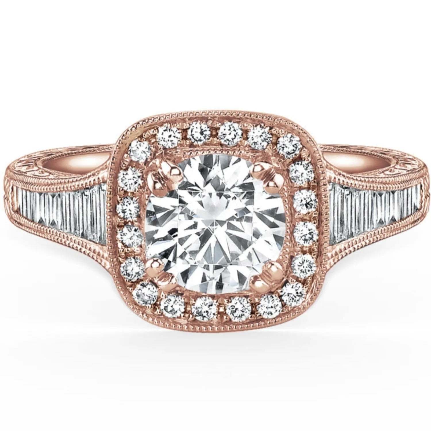 Kirk Kara "Carmella" Cushion Halo Baguette Diamond Engagement Ring