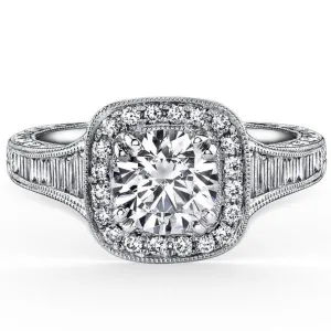 Kirk Kara "Carmella" Cushion Halo Baguette Diamond Engagement Ring