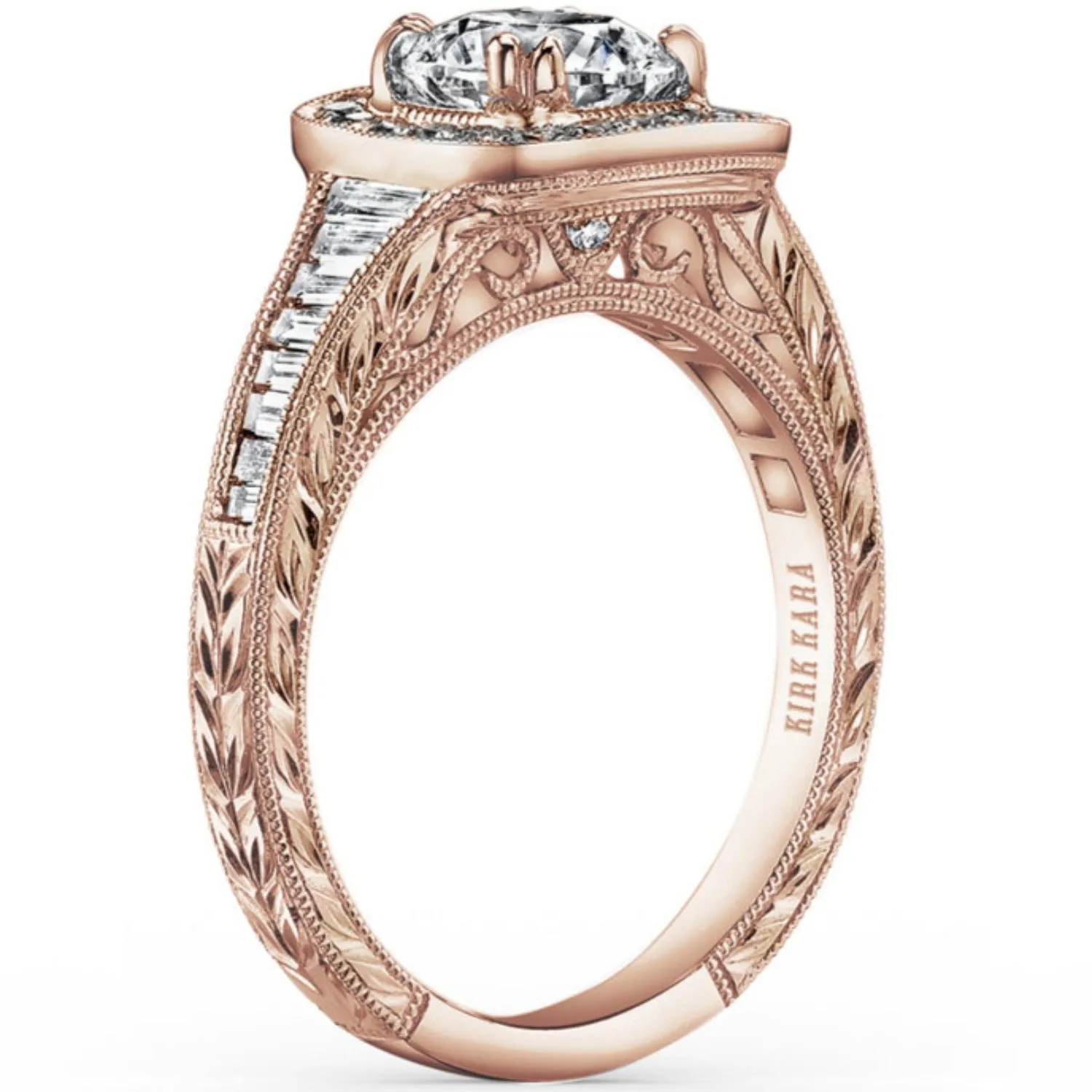 Kirk Kara "Carmella" Cushion Halo Baguette Diamond Engagement Ring