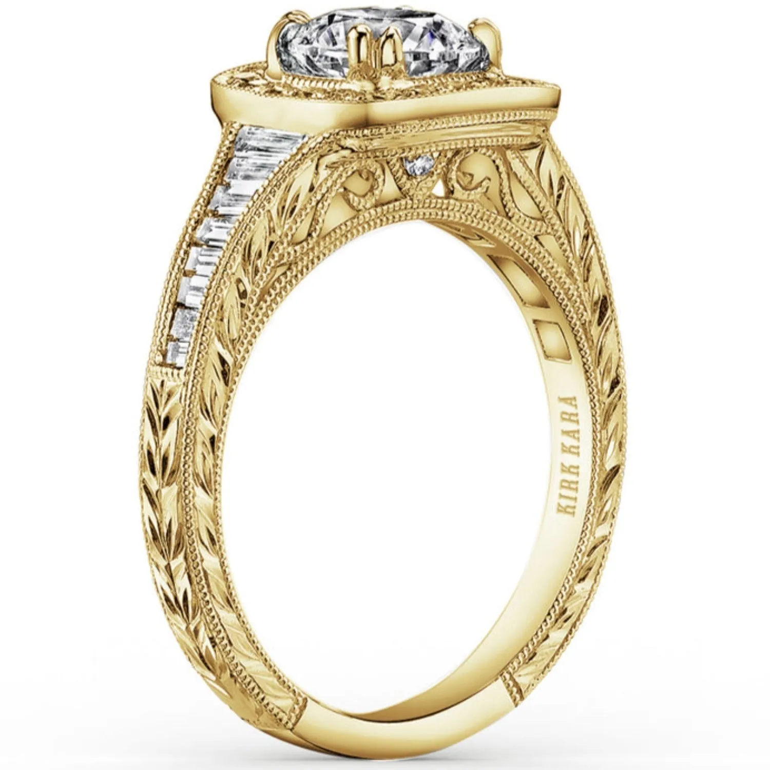 Kirk Kara "Carmella" Cushion Halo Baguette Diamond Engagement Ring