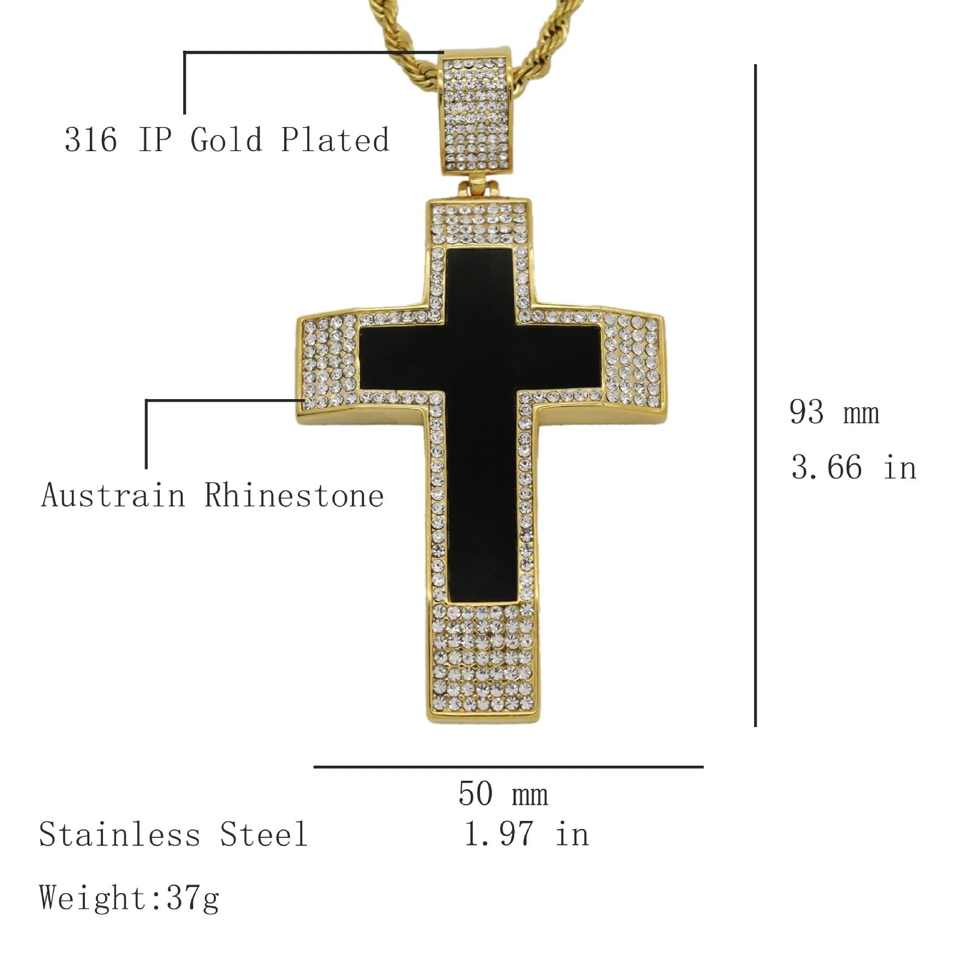 Knights Templar Necklace - Iced Out Bold Cross Pendant