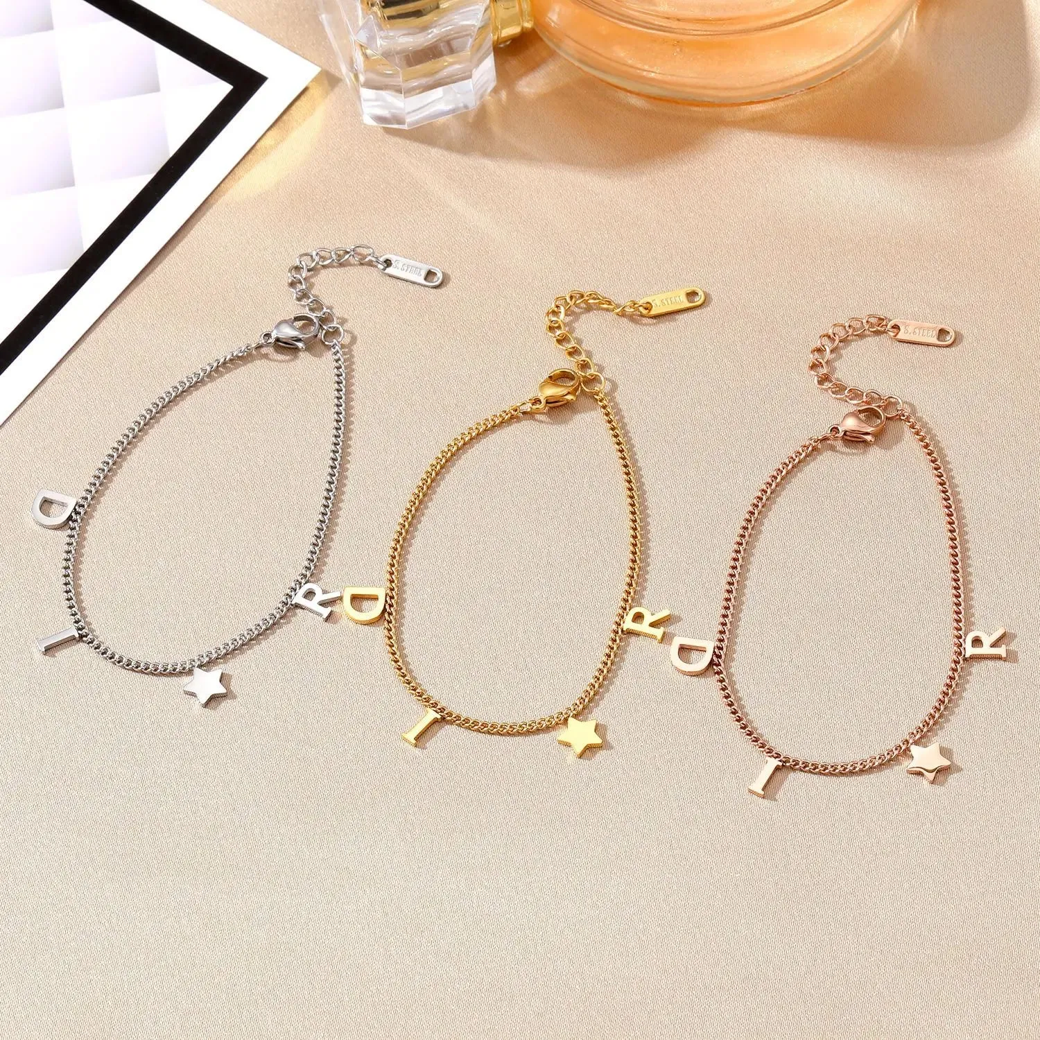 Korea New Fashion Letter Star Pendant Bracelet Woman Simple Vintage Stainless Steel Bracelet Luxury Jewelry Accessories Gifts