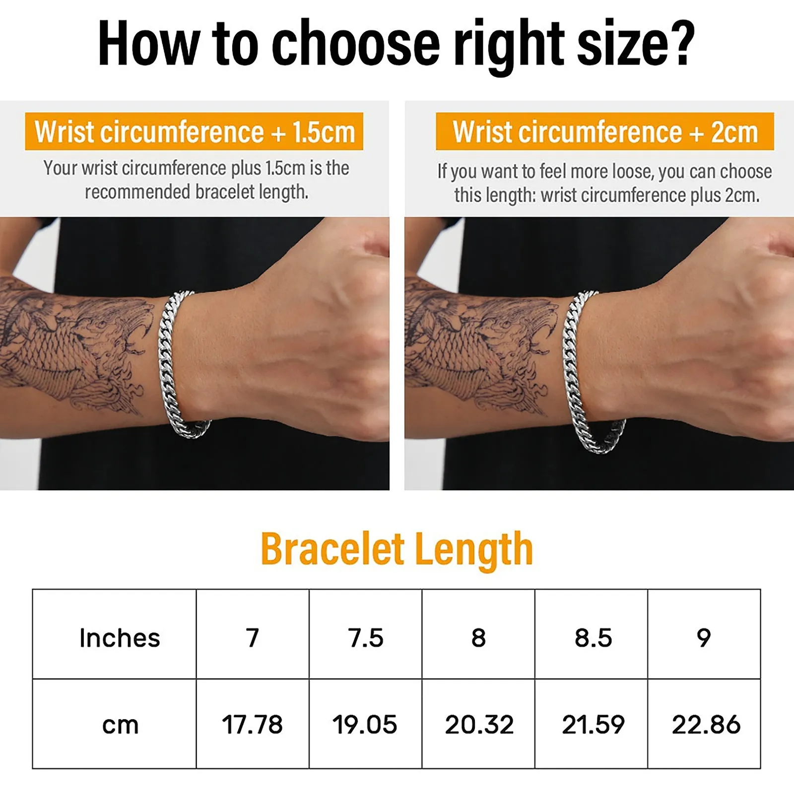 KRKC 8mm Mens Miami Cuban Link Chain and Bracelet Set in White Gold