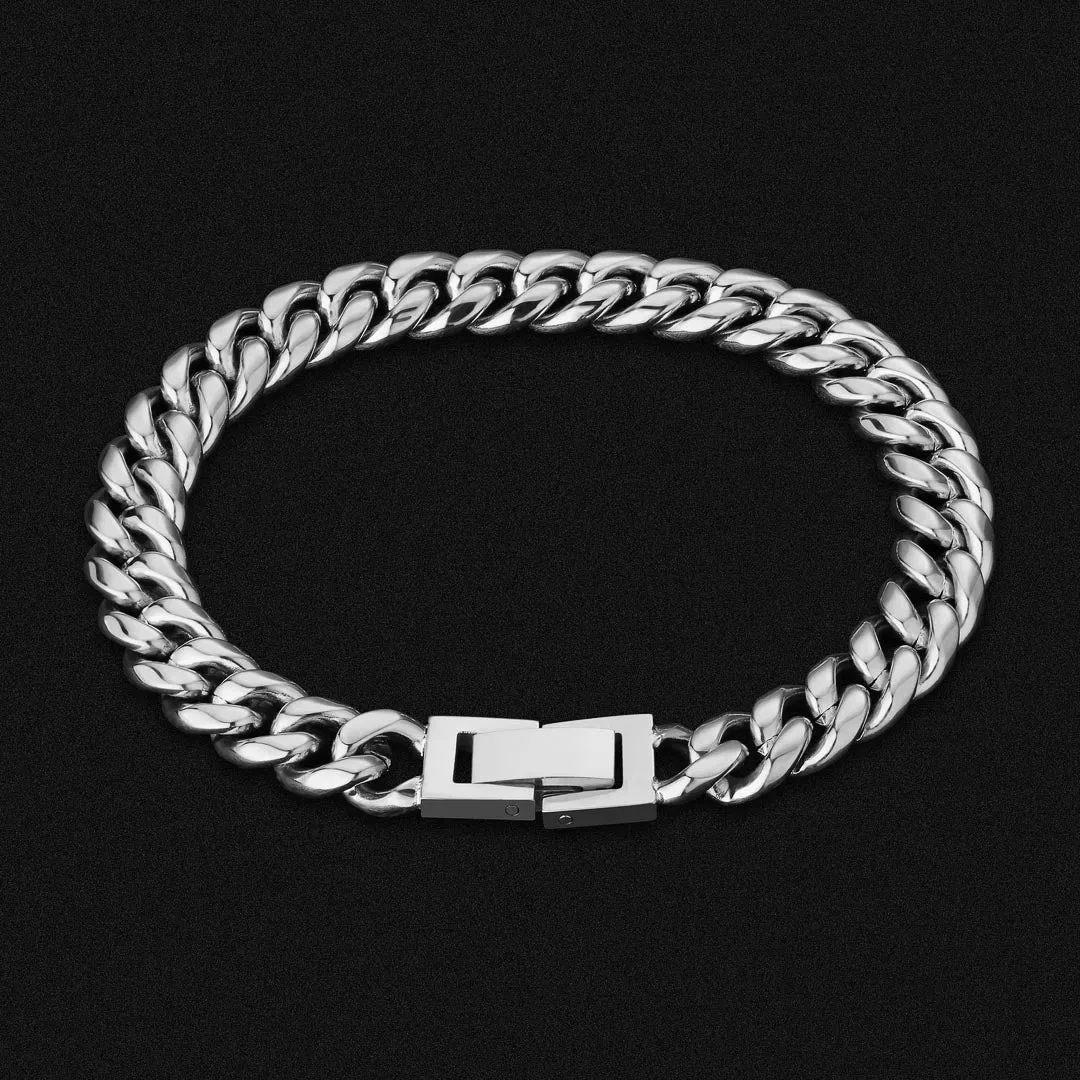 KRKC 8mm Mens Miami Cuban Link Chain and Bracelet Set in White Gold
