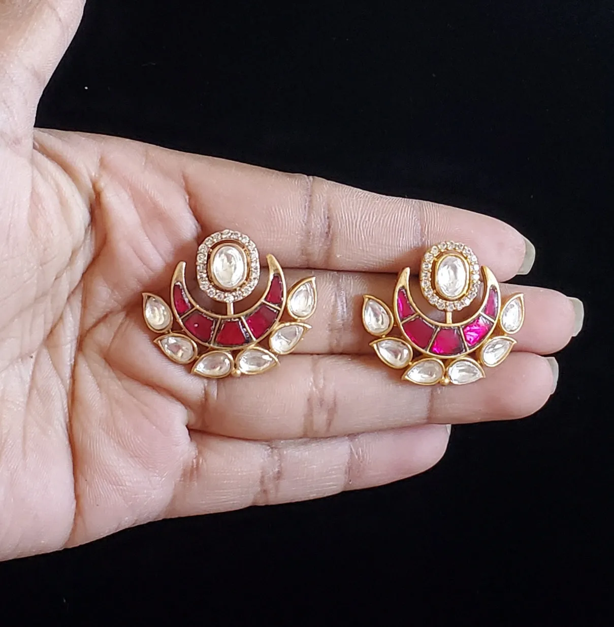 Kundan Chandra Studs GG6 Ruby