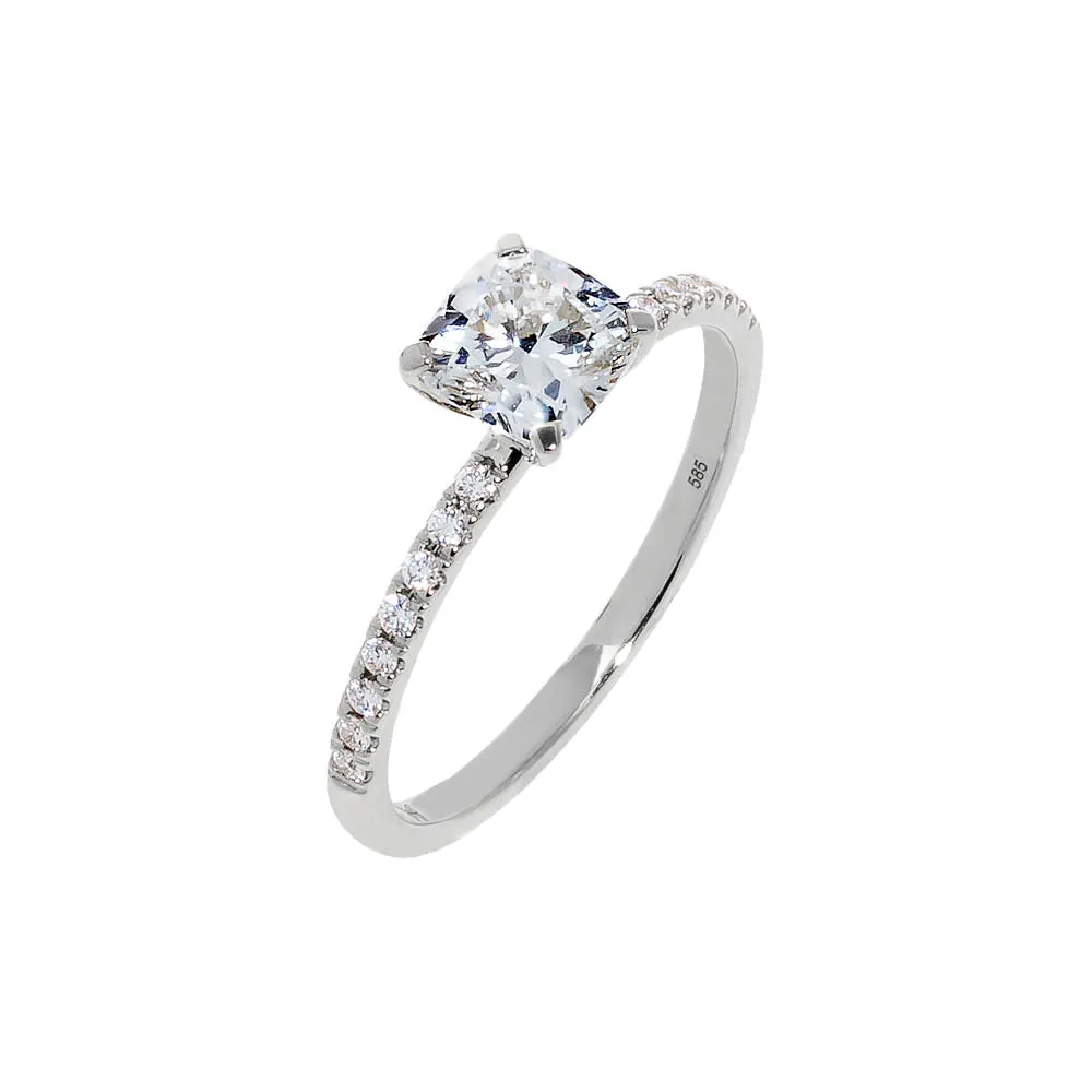 Lab Grown Diamond Pave Cushion Cut Engagement Ring 14K