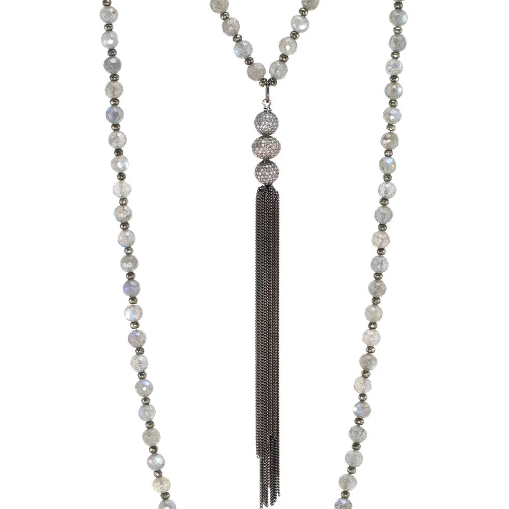 Labradorite & Champagne Diamond Tassel Necklace