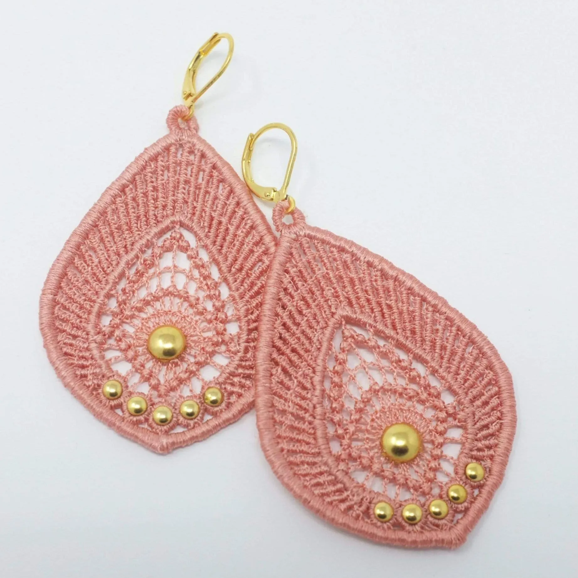 Lace Teardrop Earrings with Gold Studs