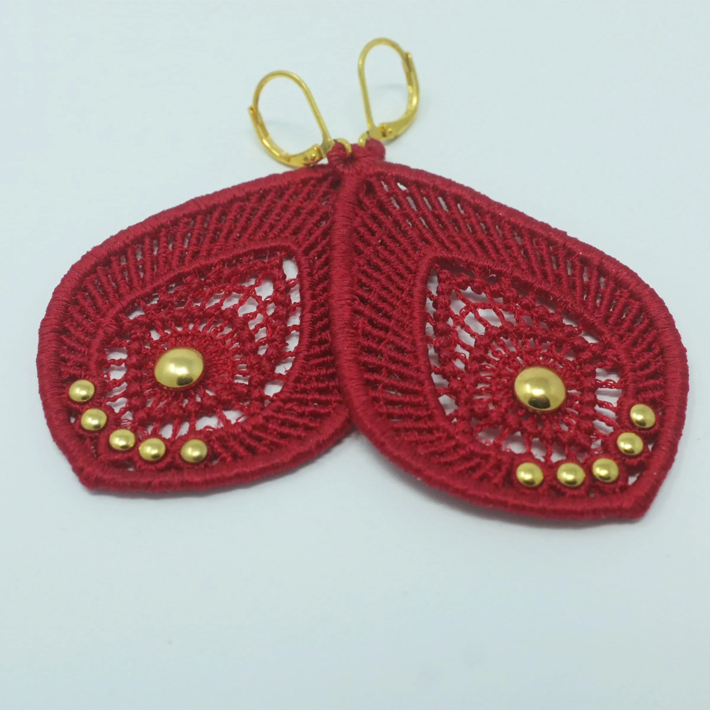 Lace Teardrop Earrings with Gold Studs