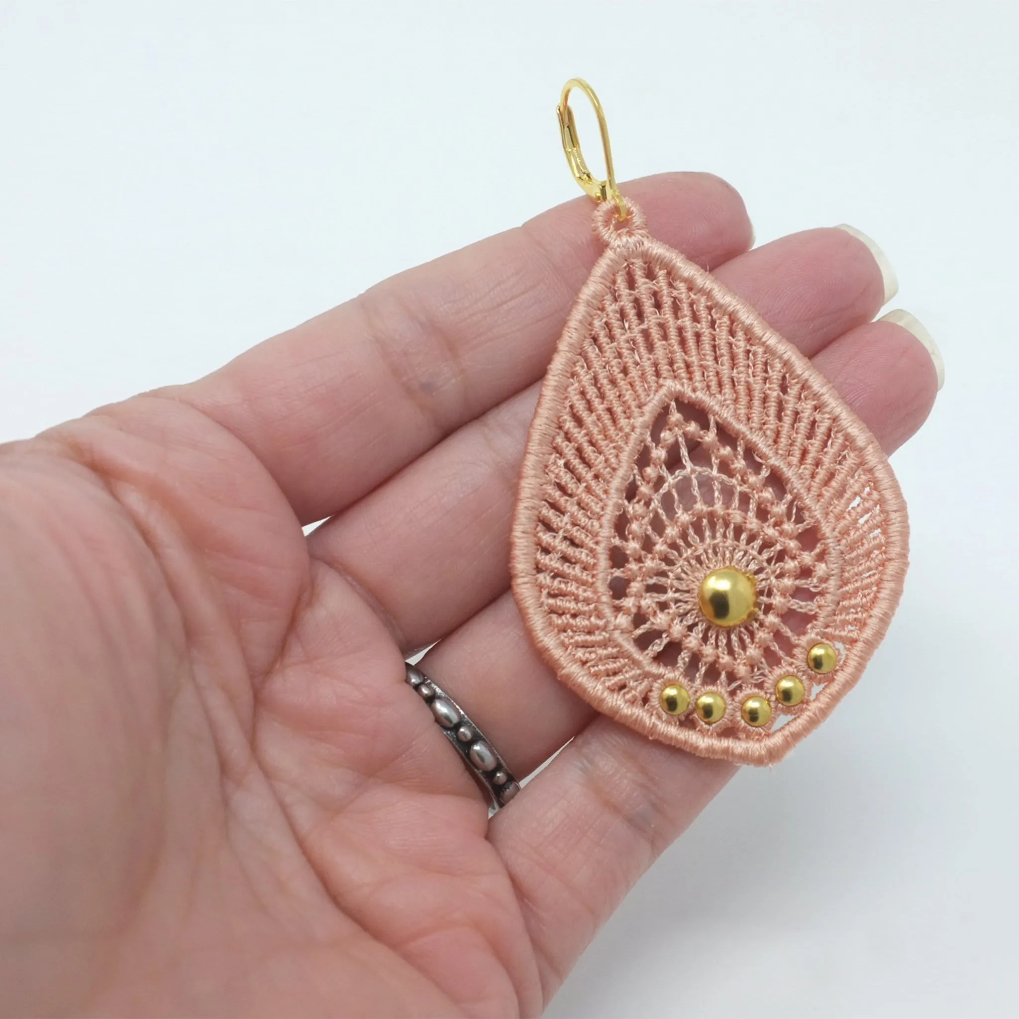 Lace Teardrop Earrings with Gold Studs