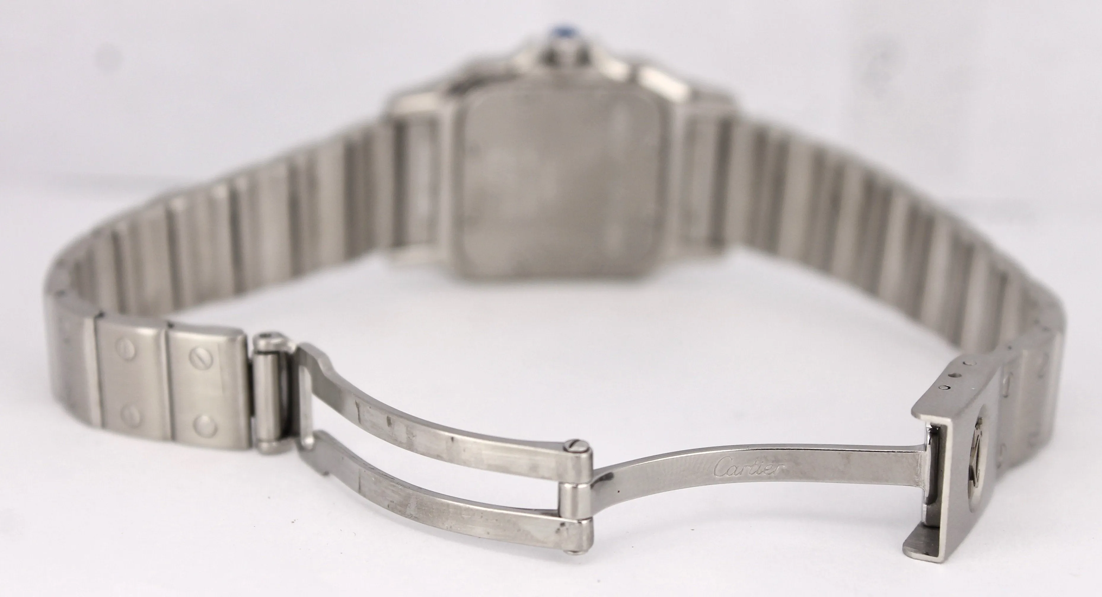 Ladies Cartier Santos 9057930 Ivory White 24mm Quartz Stainless Swiss Watch