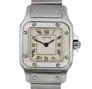 Ladies Cartier Santos 9057930 Ivory White 24mm Quartz Stainless Swiss Watch