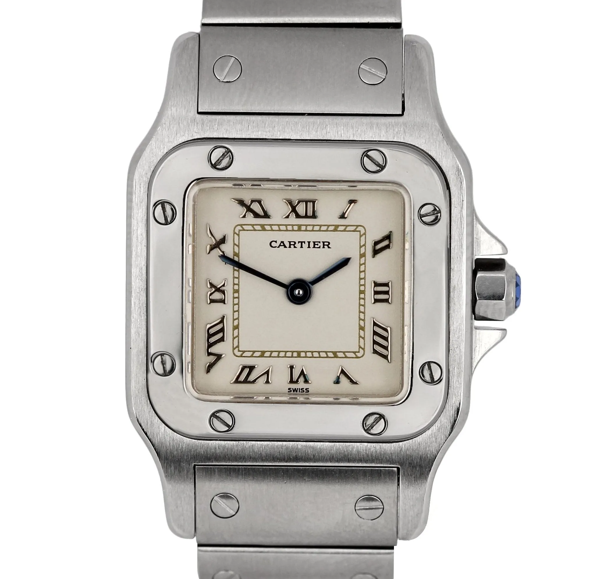 Ladies Cartier Santos 9057930 Ivory White 24mm Quartz Stainless Swiss Watch