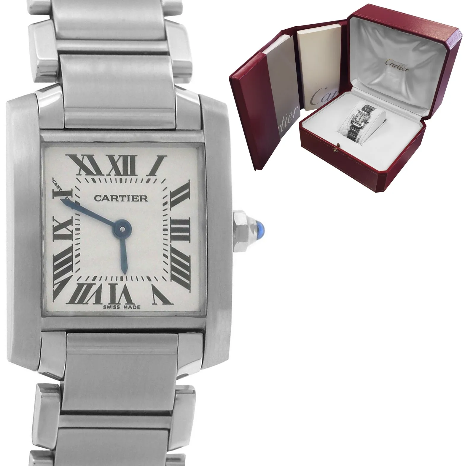 Ladies Cartier Tank Française Stainless Roman Swiss Quartz Watch 2384 W51008Q3