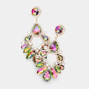 Large Multi-color Crystal Teardrop Chandelier Earrings  | 459594