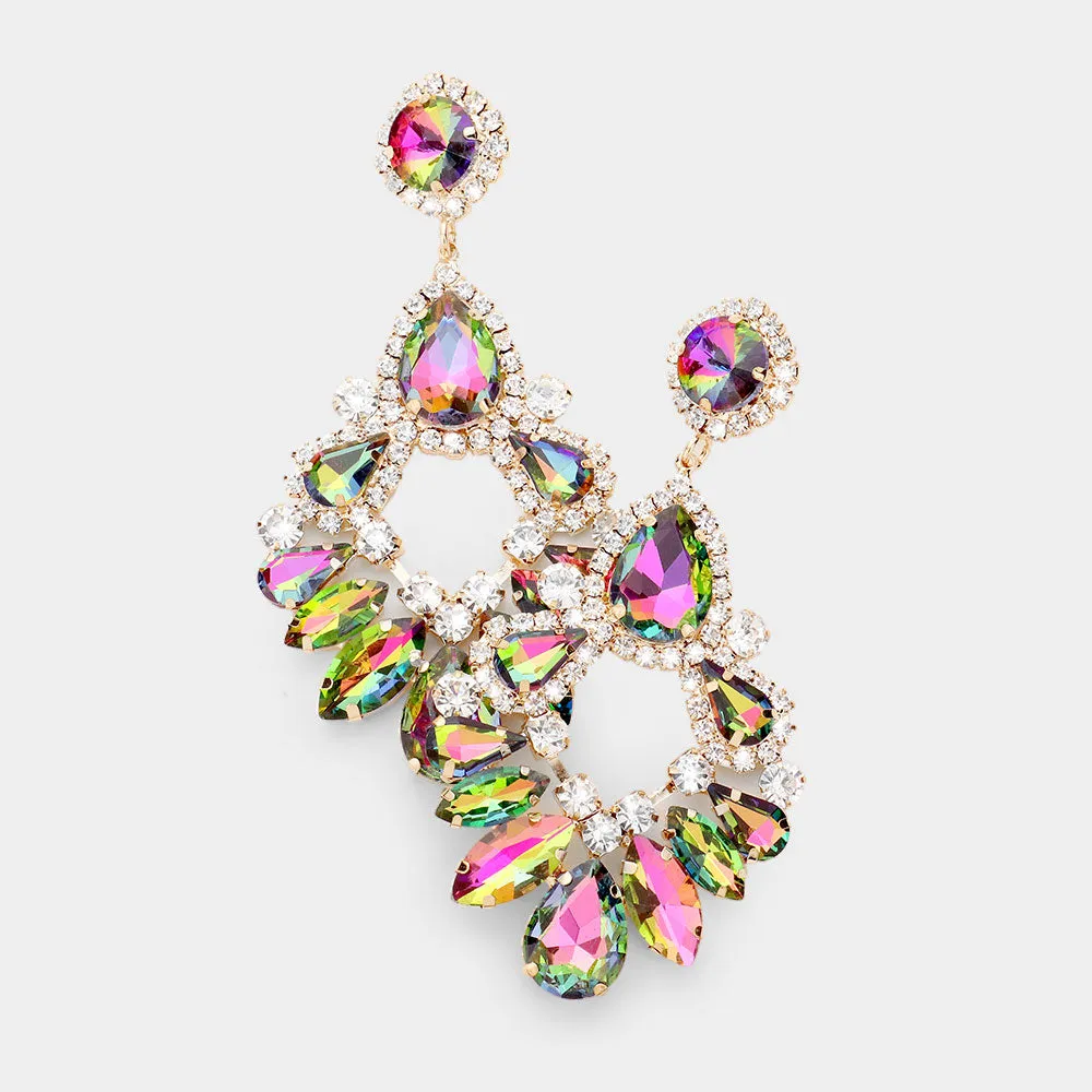 Large Multi-color Crystal Teardrop Chandelier Earrings  | 459594