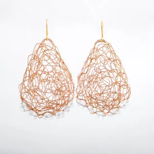 Large Spun Rose Gold Teardrop Earrings with Moonstones