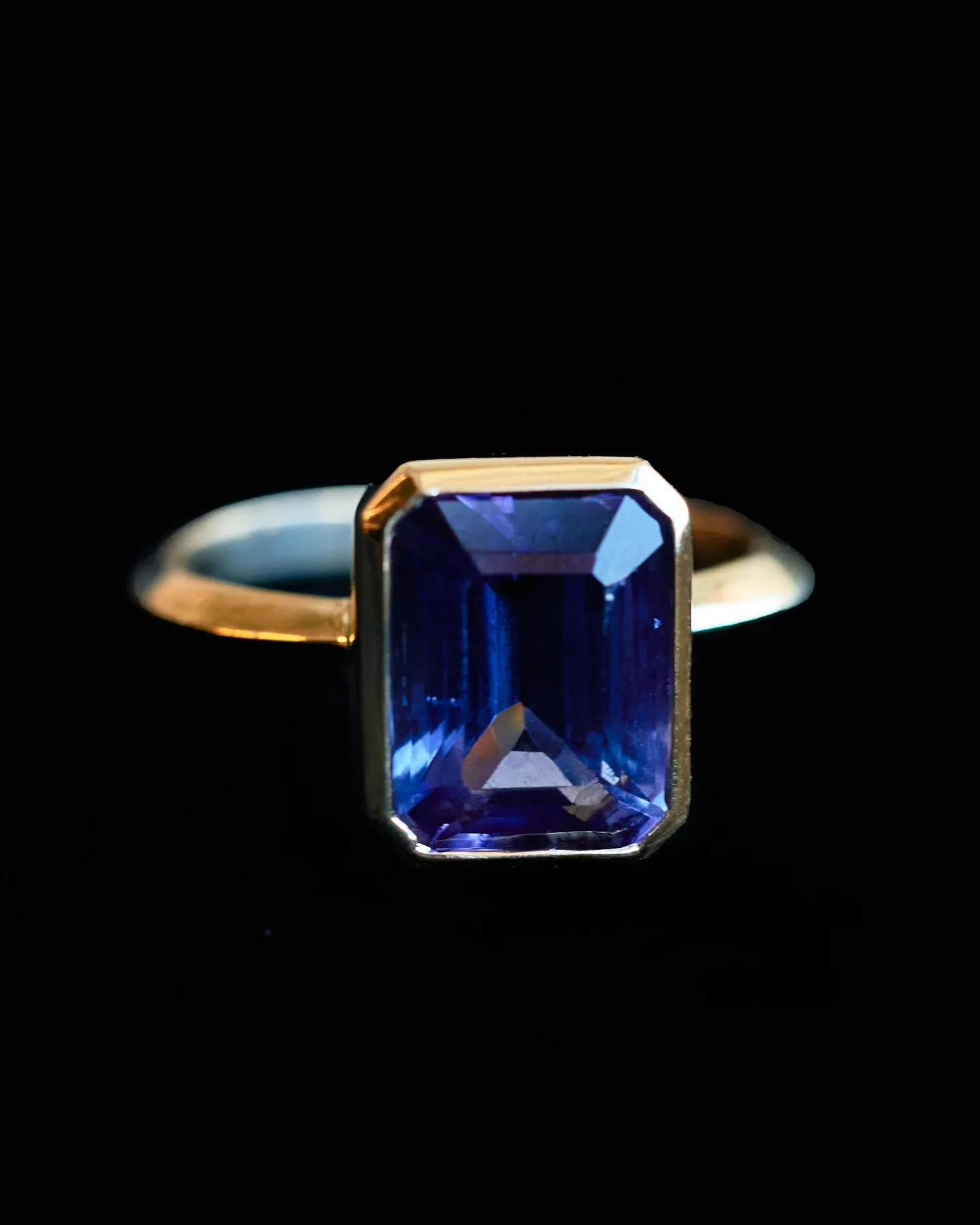Large Tanzanite Emerald Cut Bezel Set Ring