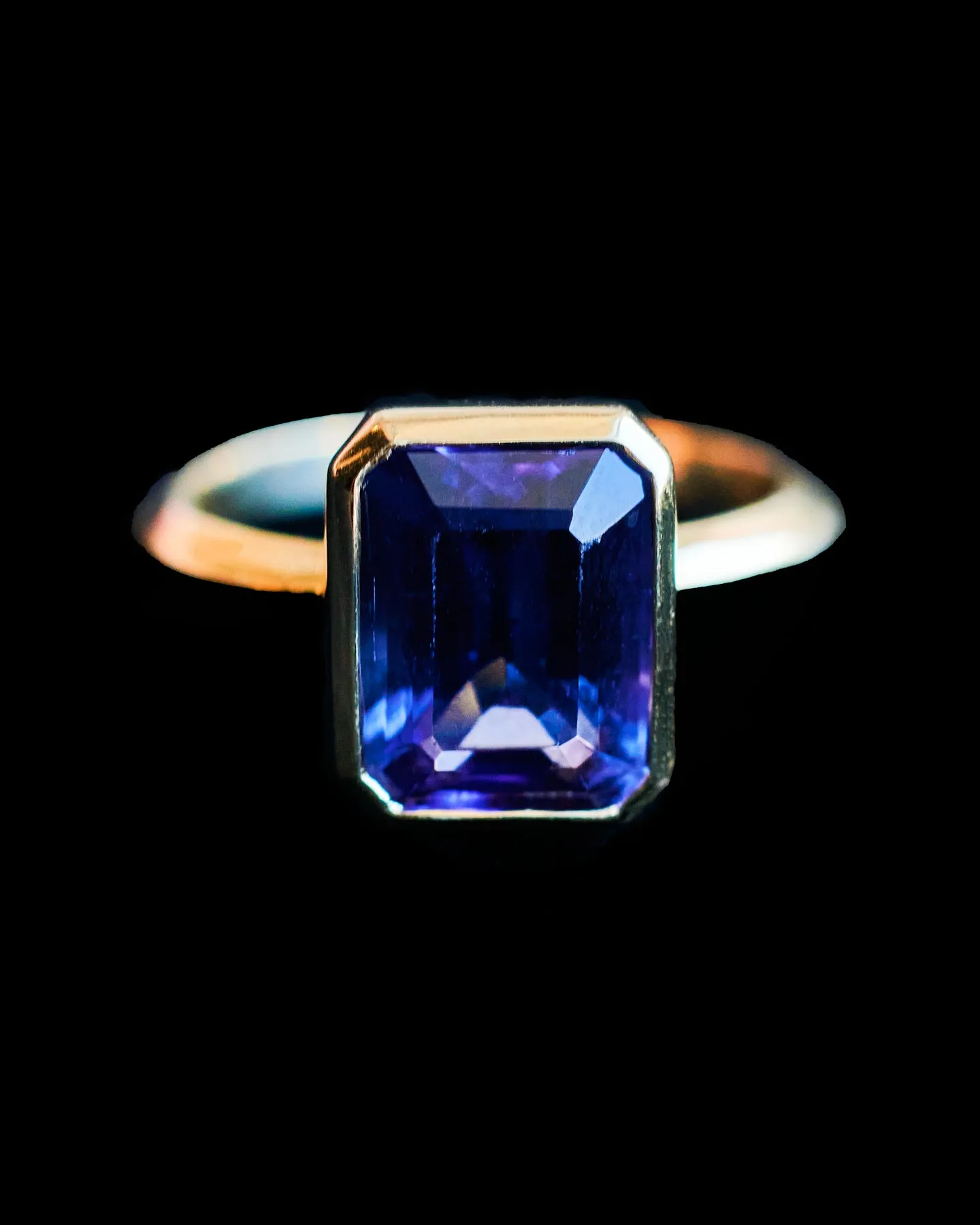Large Tanzanite Emerald Cut Bezel Set Ring