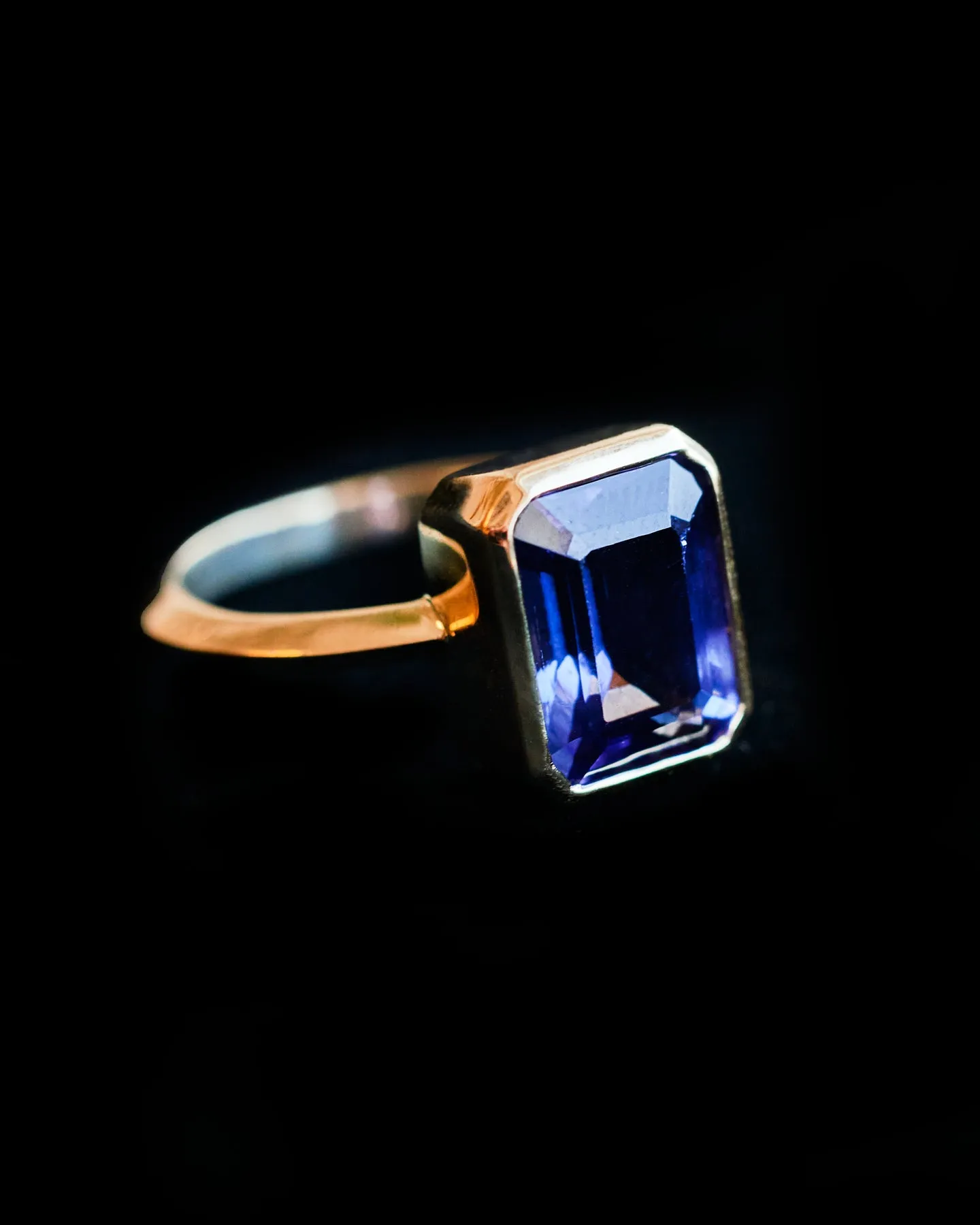 Large Tanzanite Emerald Cut Bezel Set Ring