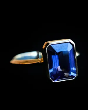 Large Tanzanite Emerald Cut Bezel Set Ring