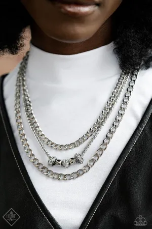 Layered Loyalty - White - Rhinestone Bead Tiered Silver Curb Chain Paparazzi Short Necklace - October 2023 Magnificent Musings
