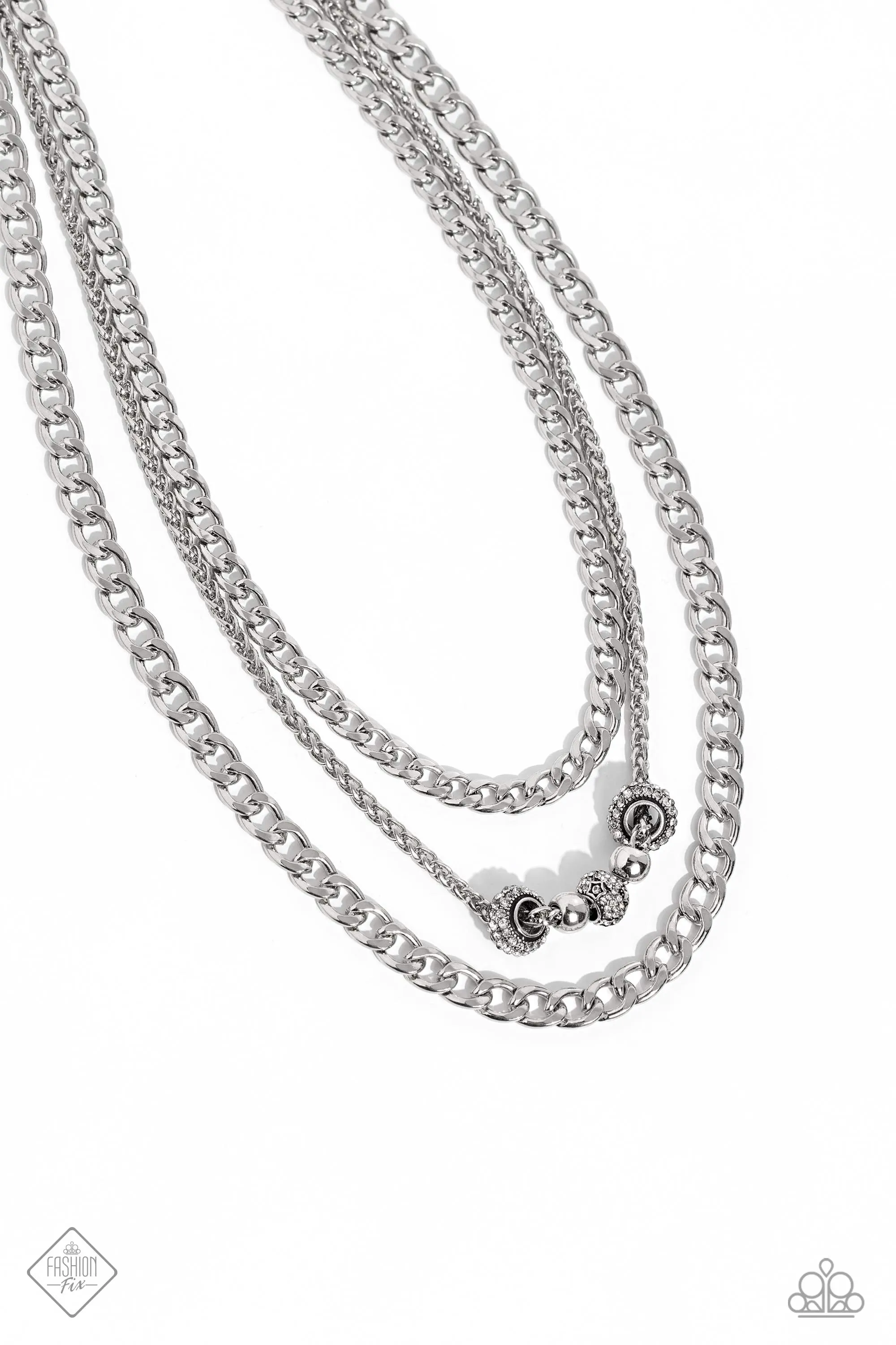 Layered Loyalty - White - Rhinestone Bead Tiered Silver Curb Chain Paparazzi Short Necklace - October 2023 Magnificent Musings