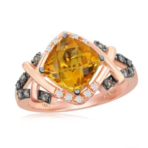 Le Vian Cushion Cut Compass Set Cinnamon Citrine & Chocolate Diamond Ring