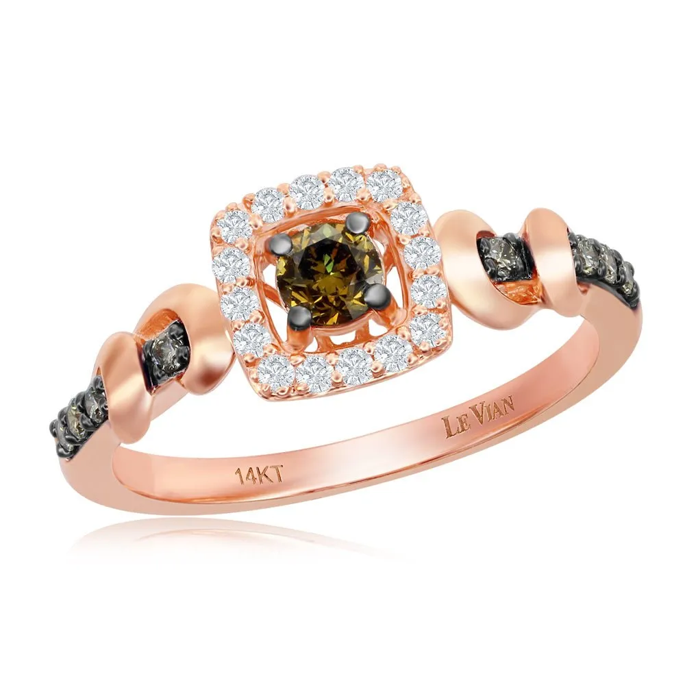 Le Vian Round Cut Chocolate Diamond Cushion Shape Halo Ring
