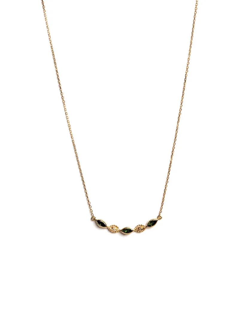 Levant Curved Necklace with Diamonds and Green Tourmalines