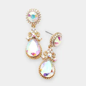 Little Girls AB Crystal Teardrop Earrings on gold | 235268
