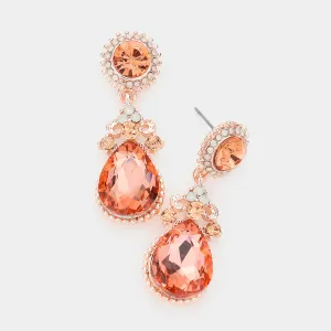 Little Girls Peach Crystal Teardrop Earrings on Rose Gold | 540795